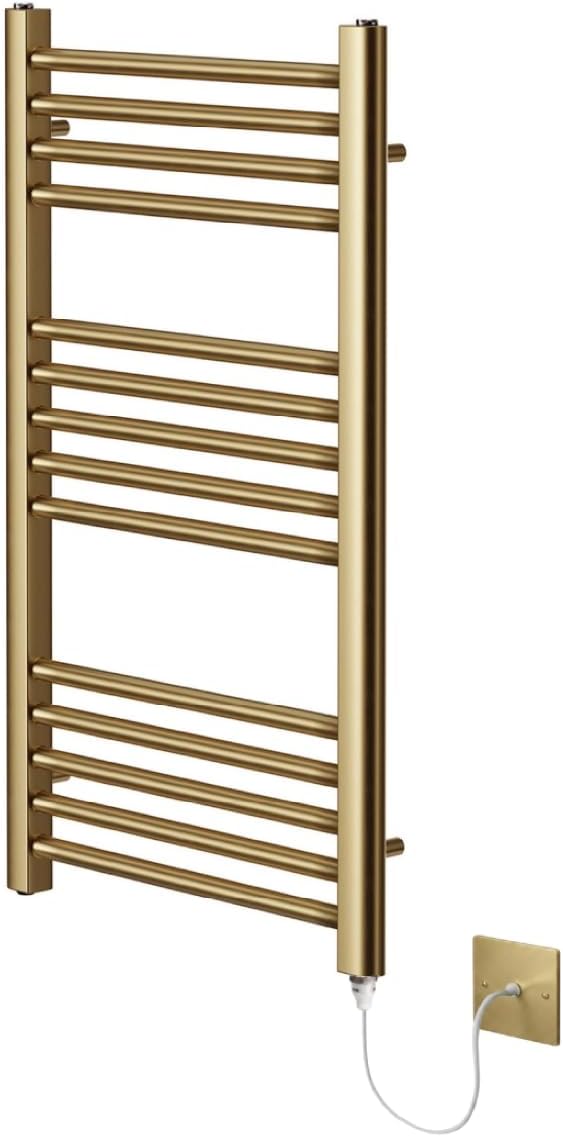Greened House Electric Brushed Brass Straight Heated Towel Rail 400mm Wide x 800mm High Flat Towel Radiator