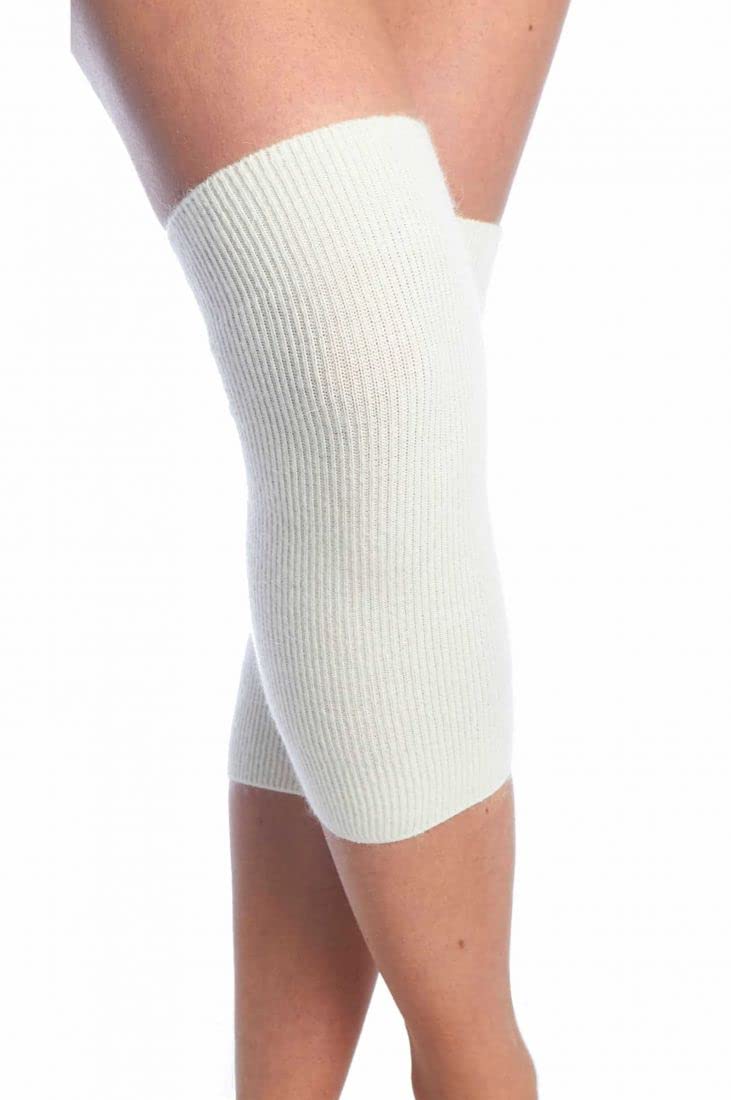 Angora wool knee brace for warming joints - ecru, XXL