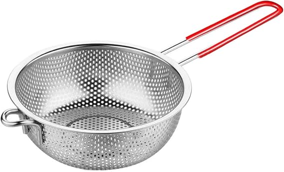 Stainless Steel Colander, Perforated Strainer with Long Handles, Silicone Grip, Metal Sieve Rice Washer Strainer Bowl for for Pasta, Rice, Fruits, Vegetables, Kitchen Essential Tool (16CM)