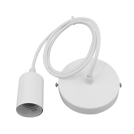 Metal E27 Screw Lamp Holder Ceiling Pendant Light Fitting 1M Cable, Dining Room Pendant Light Holder Industrial Style(White)