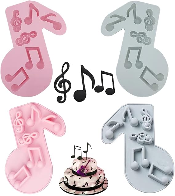 KuuGuu 4 PCS Music Note Silicone Fondant Mold Music Note Cake Chocolate Candy Molds DIY Birthday Party Cake Decoration Cupcake Topper and Crafting Projects