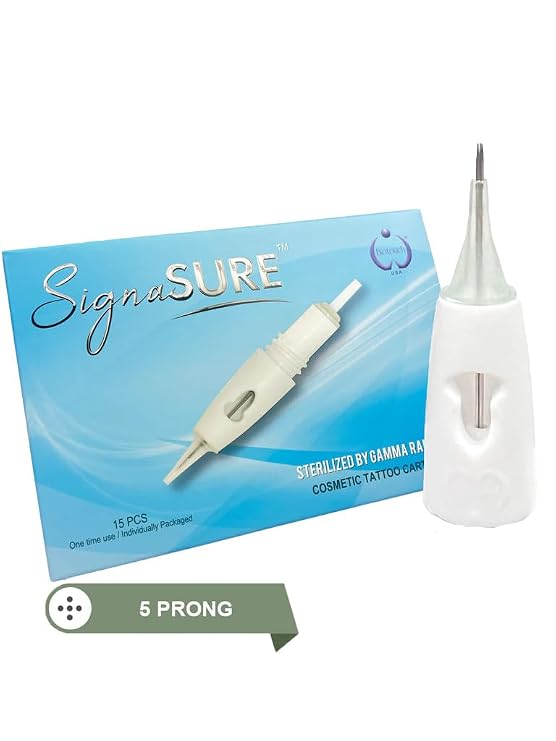 Signasure 5-Prong Round Tattoo Needle Cartridges, 0.35mm, Box of 15 For Permanent Makeup, Compatible with Biotouch Signasure Machine