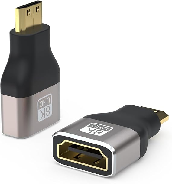 Mini HDMI Adapter, 8K Mini HDMI Converter Adapter, Mini HDMI Male to Standard HDMI Female Relay, Extension Adapter, Ultra Small, Lightweight, 8K @ 60Hz/4K @ 144Hz/2K HDR Compatible Set of 2