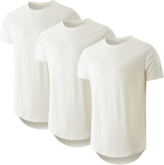 Mens Hipster Hip Hop Longline T Shirts Fashion Lightweight Crewneck Cotton T-Shirt Short Sleeve Premium Tee Shirts Tops
