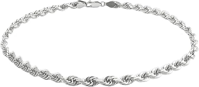 Verona Jewelers 925 Sterling Silver Diamond-Cut Rope Chain Solid Link Necklace 2MM 2.5MM 3MM- Braided Twist Necklace, Men Women,925 sterling silver necklace Made In Italy, 14-36