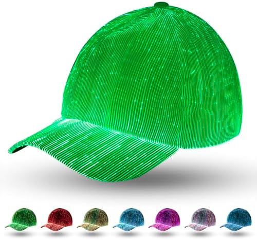 LED Hat, 7 Colors Baseball Cap Light Up Rave Hat Fiber Optic Luminous USB Charge Neon Costume Gift for Men Women