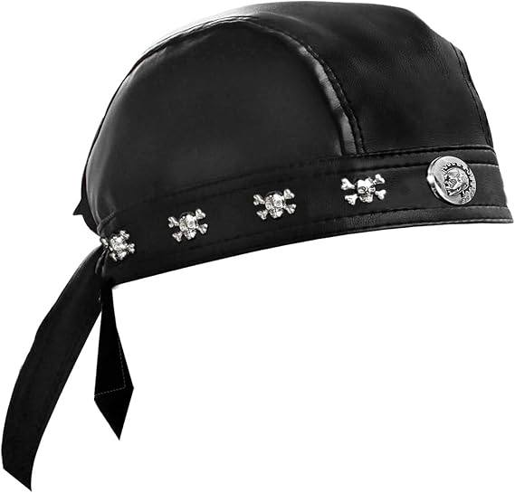 Rocker Hip-Hop Bandana Head Wrap Du Doo Do Rag Hat Skull Leather Rivet Cap for Women/Men Black