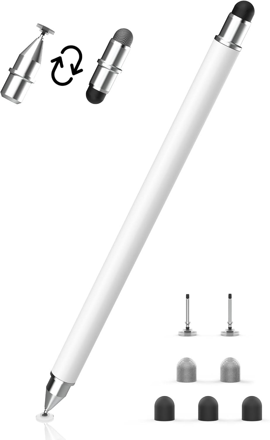 MEKO Stylus Pens for Touch Screens, 3 in 1 Magnetic Replacement Tip Tablet Touch Screen Pen, Universal High Sensitivity Stylus for Switch/iPad/Pro/Air/Mini/iPhone/Samsung/Google/Motorola (White)
