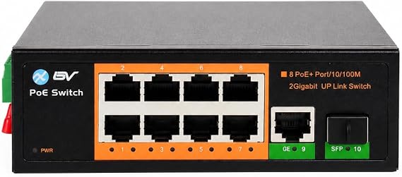 BV-Tech 8-Port Industrial DIN Rail PoE+ Switch, Gigabit & SFP Uplinks, 120W