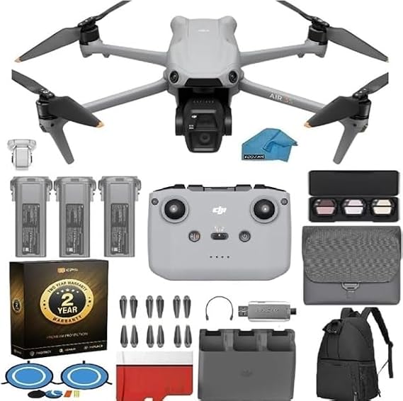 DJI Air 3S Fly More Combo with RC-N3-4K HDR Camera Drone, 45-Min Flight Time, 3-Battery Kit, 128GB SD Card, Backpack & Landing Pad Bundle