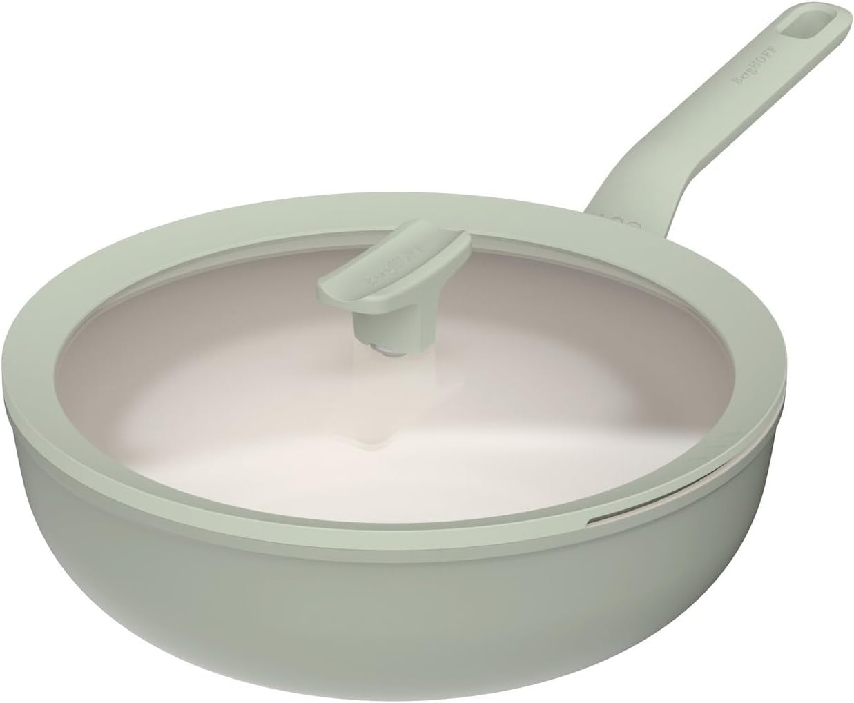 Berghoff Balance Non-stick Ceramic Wok Pan 11, 4.4qt. with Multifunctional Glass Lid, Recycled Aluminum, CeraGreen Non-toxic Coating, Stay-cool Handle, Induction Pan, Sage