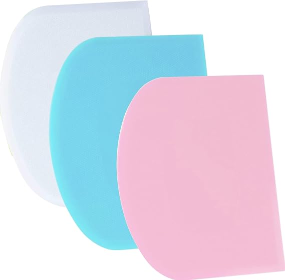 SURDOCA Dough Scraper Bench Scraper - 3P 5.9x4.3" Plastic Flexible Bowl Scraper, Sharp Edge & Angles Cake Scraper. Non-Slip Bakeware Decorating Tools Sculpting & Modeling Tools - Blue+White+Pink