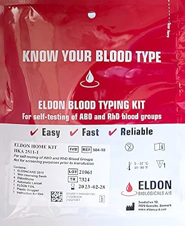 Original Home Blood Typing Kit - New Packaging + Improved Lancet - Single Kit