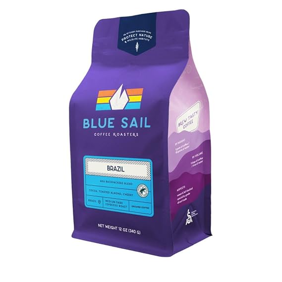 Blue Sail Coffee Backpacker's Blend, Medium-Dark Roast Ground Coffee - 12 Ounce (1 Pack)