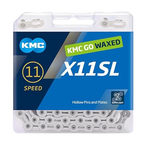 KMC | Wax X11SL Bicycle Chain 11-Speed | Mountain Bike/Road/Gravel | 11 Speed Chain: Shimano, SRAM, Campagnolo Compatible | 118 Links, Missing Link Included | Silver