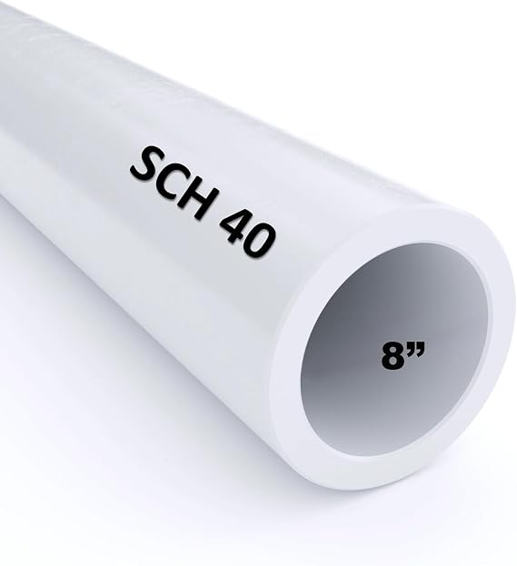 8" Schedule 40 PVC Pipe - White PVC Piping Cut to Custom Lengths/High-Flow Capacity & High-Impact Strength (8" x 4')