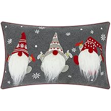 JWH Gnome Pillow Cover Decorative Christmas Throw Pillow Winter Holiday Decorations Grey Pillowcase Embroidery Cushion for Farmhouse Home Bed Couch Decor 12x20 Inches Colorful Red
