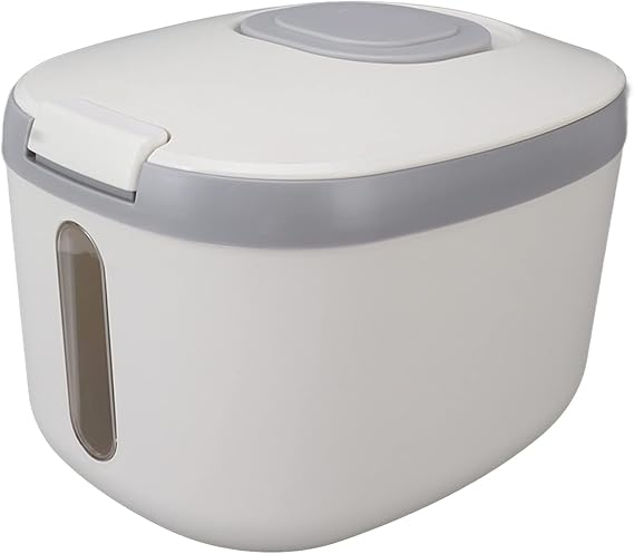 Jectse Rice Container, Odorless Rice Box Rice Bucket with Clear Window for Grains, Sugar, Flour (M Gray (10kg/22.0lb))