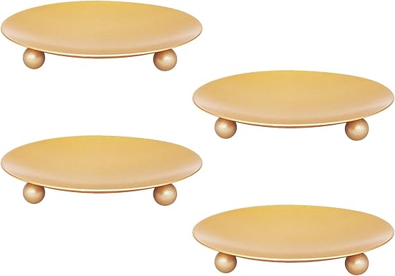 Candle Holder Decorative Iron Plate,Candle Stand for LED & Wax Candles,Spa,Bathroom,Weddings,4.33x0.78inch,Set of 4 (Gold)