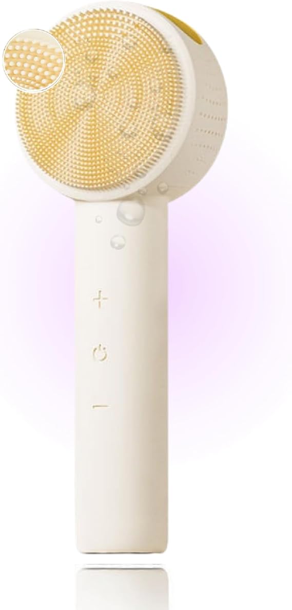 Face Cleansing Brush Silicone Sonic Facial Cleansing Brush, Gentle Warming Vibration, 5 Custom speeds, Waterproof and Rechargeable- Deep Pore Cleansing Face Scrubber for All Skin Types