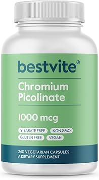 BESTVITE Chromium Picolinate 1000mcg (240 Vegetarian Capsules) - No Stearates - Vegan, Gluten Free, Non-GMO - Mineral Supplement - Supports Healthy Metabolism* - Easy-to-Swallow Capsules