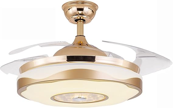 Ceiling Fan with Lights LED Modern Ceiling Fan with Remote Control 42-Inch Brushed Nickel Flush Mount Ceiling Fan 4 Invisible Plastic Blades (Gold)