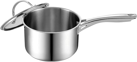 Cooks Standard Classic 2 Quart Stainless Steel Saucepan with Lid, Small Sauce Pot for Cooking, Multi-Purpose Kitchen Sauce Pan, Dishwasher & Oven Safe, Induction Compatible