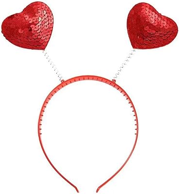 Soochat Valentine’s Day Headband Heart Headband Red Sequin Love-shaped Head Boppers for Party Hair Accessories Photo Props