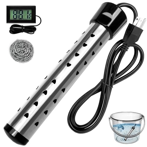 2000W Immersion Water Heater Electric, Fast Heating Portable Water Heater with 304 S S Guard & LCD Thermometer, Bucket Heater for Home Camping Bath Pool Outdoor Use