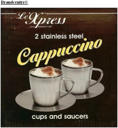 Kitchen Craft Le'Xpress Stainless Steel Double Walled Cappuccino Cup & Saucer Pack of 2 boxed