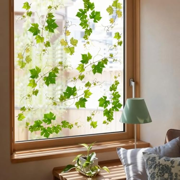 Supzone Green Vine Static Window Clings - Spring Hanging Green Leaves Window Decals, Reusable Thicken Anti-Collision Double-Side Stickers for Glass Door Decoration