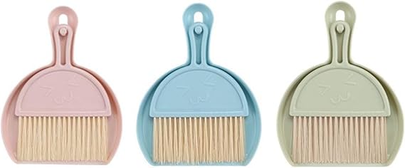 Small Broom and Dustpan Set for Home, Mini Clean Brush with Dust Pans Cute Hand Broom Brush Dust Pan with Hanger Hole, Small Cleaning Brush Set for Desktop Computer Table Keyboard (3PCS)