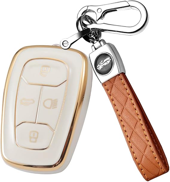 ontto Soft TPU Key Fob Cover with Keychain Fit for Tata Nexon Harrier Safari Altroz Tigor EV Punch Tiago EV Smart Smart Remote Key Beige