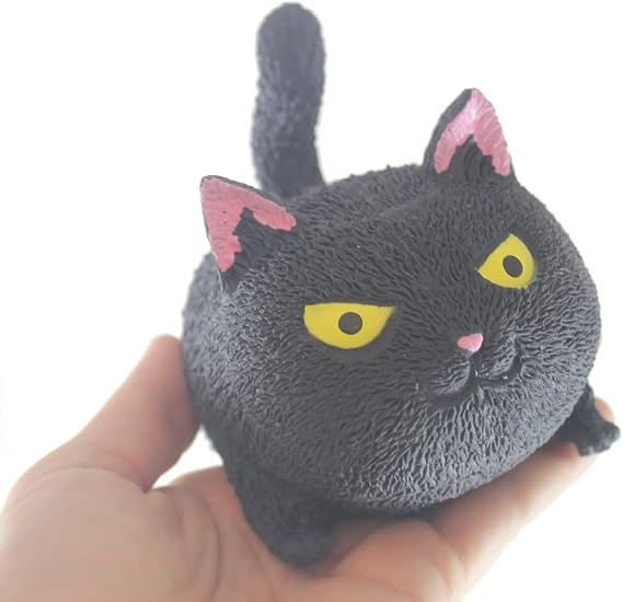 1 BLACK Angry Cat Soft Fluff Doh - Filled Squeeze Stress Balls - Sensory, Stress, Fidget Toy Super Soft Kitty (1 BLACK Cat)
