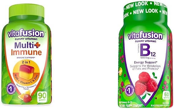 Vitafusion Multi+ Immune Support* Adult Gummy Vitamins with Vitamin C, Zinc B12 Gummy Vitamins, Raspberry Flavor, 60ct