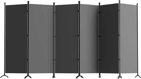 Room Divider 6-Panel Privacy Screen, Portable Screen Steel Frame with Hook&Loop for Home, Office, Classroom, Studio, Meeting (Grey)