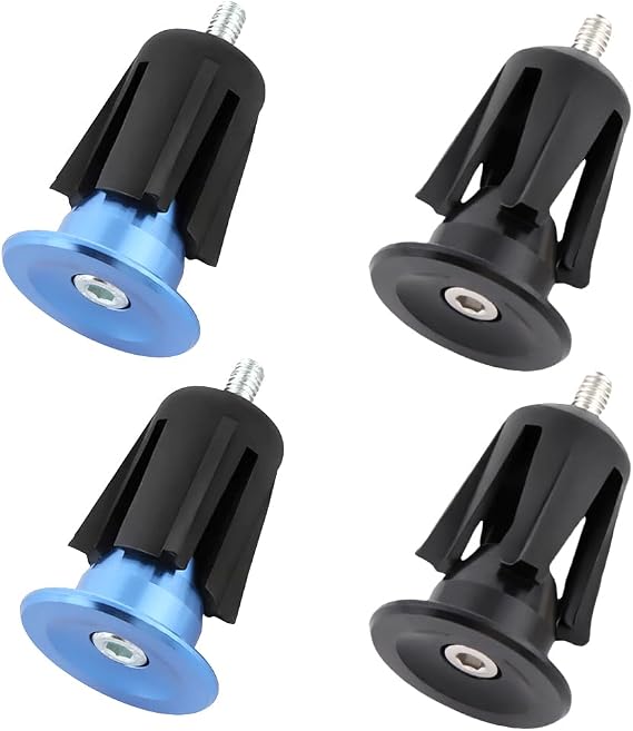 2 Pair Bike Handlebar Bar End Plugs, Aluminum Alloy Expanding Adjustable Caps Handlebar End Plugs, for Most Bicycles Road Bike Mountain, Waterproof Dustproof(Blue, Black)