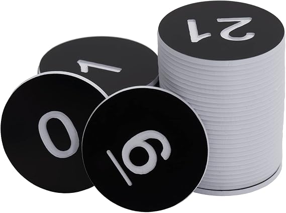 Round Plastic Numbered Discs Number Tags Engraved Numbered Tags Without Hole (0-50, Black)
