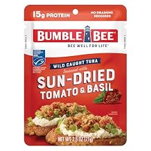 Bumble Bee Sun-Dried Tomato & Basil Seasoned Tuna, 2.5 oz Pouch - Ready to Eat - Wild Caught Tuna Packet - 15g Protein per Serving - Gluten Free