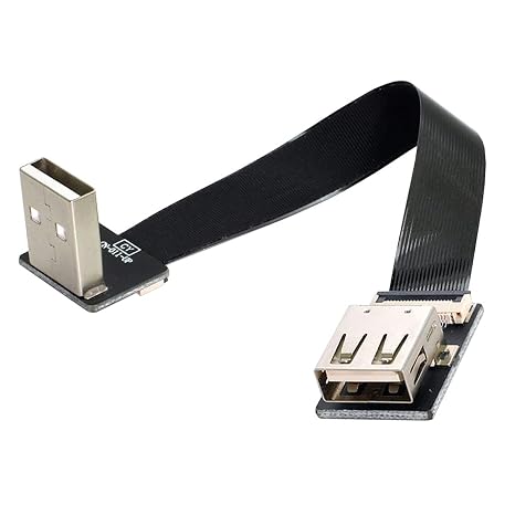 cablecc Up Angled USB 2.0 Type-A Male to Female Extension Data Flat Slim FPC Cable for FPV & Disk & Scanner & Printer 20CM