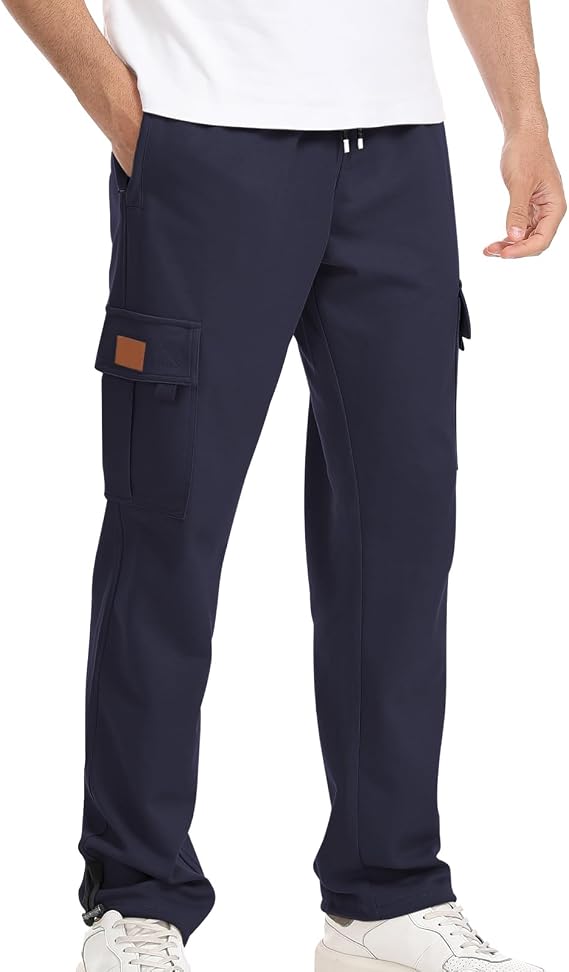 Suwangi Men's Cargo Athletic Sweatpants with Pockets Casual Lightweight Drawstring Joggers Pants for Workout,Running,Lounge Dark Blue