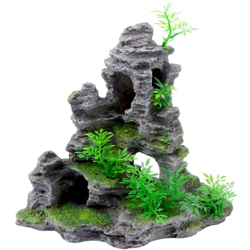 Saim Aquarium Mountain View Stone Ornament, Artificial Mountain Hill View Stone Rock Cave Aquarium Decorations Fish Tank Decor for Betta Cichlids Hideaway Cave, Hermit Crab Hideout - Large