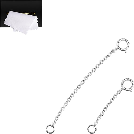 Necklace Extender Silver, 925 Sterling Silver Necklace Extender Chain Bracelet Anklet Jewelry Extensions for Women, 2 Piece Set (1, 2 Inches)