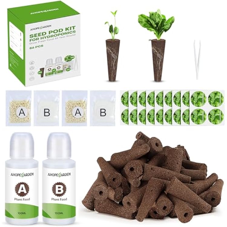 Ahopegarden 86PCS Hydroponic Pods Kit: Grow Anything Herb Kits with 600ml A&B Plant Food, 40 Grow Sponges, 40 Labels, 1 Tweezer - Hydroponics Supplies for Aerogarden&Most Brand Herb Garden