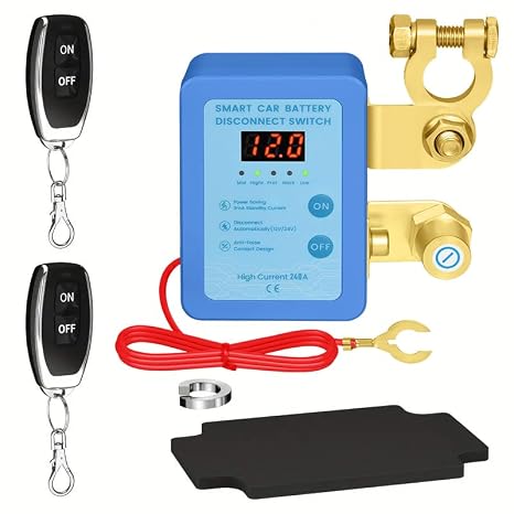 Remote Battery Disconnect Switch 12V, Kill Switch for Car with Led Voltage Display, Car Battery Kill Switch Anti Theft, Battery Cut Off Shut Off Switch for Auto,Vehicle, RV, ATV,Truck, Boat (Blue)