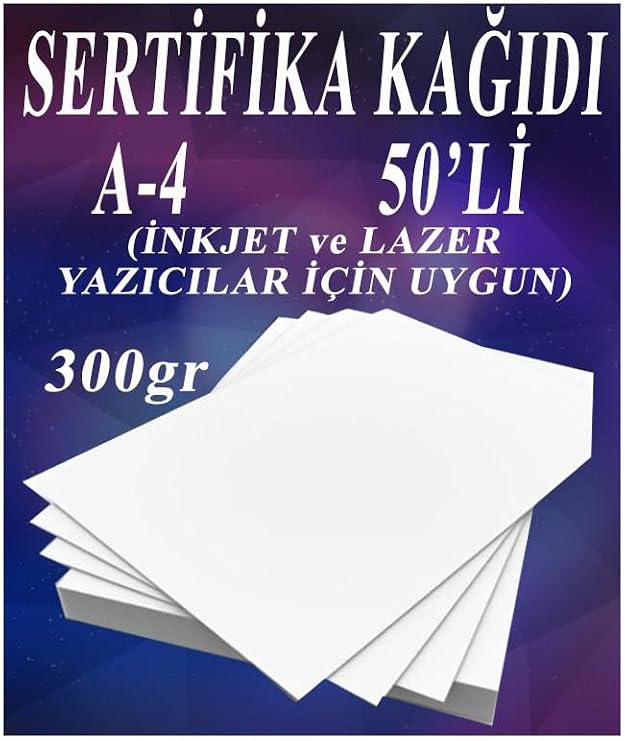 A4 Sertifika Kağıdı Kalın 50 Adet Gramajlı Fotokopi Kağıdı 300 gr Tüm Yazıcılara Uyumlu 21x29.7 cm Kalın Baskı Kağıdı