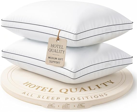 LANE LINEN Pillows Queen Size Set of 2 (20"x30") - Hotel Pillows, Medium Firm & Down Alternative Support for All Type of Sleepers, Cooling Bed Pillow for Sleeping - Easy Care & Machine Washable