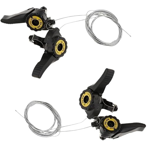 pistro 2 Pair 3x567 Speed MTB Bike Thumb Gear Shifters - Aluminum Alloy Bicycle Shifter Set with Inner Cables for Mountain, Road, Folding Bikes - Fits 22.2mm Handlebar