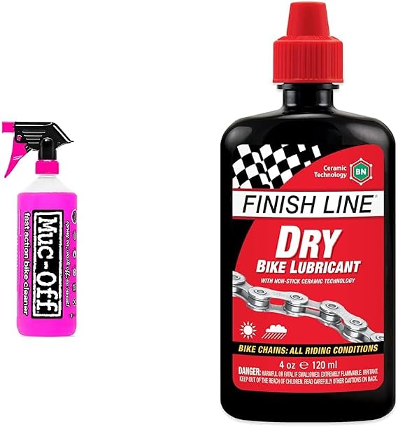 Muc-Off Nano Tech Bike Cleaner & Finish Line Dry Teflon Bicycle Chain Lube, 4-Ounce Drip Squeeze Bottle