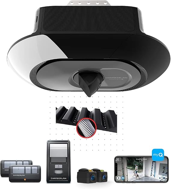 Chamberlain B4643T Built-in Smart Camera, Smartphone Control, Ultra Quiet, Strong Belt Drive, Garage Door Opener Blue